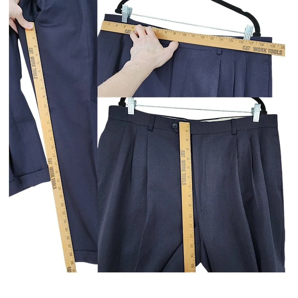 Jones New York Suit 46R Mens Navy Blue Wool 2 Piece Pleated Cuffed Professional‎